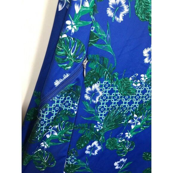 Bermuda Sands Sleeveless Print Dazzling Blue Dress Zipper Pockets Size Medium - Picture 4 of 8